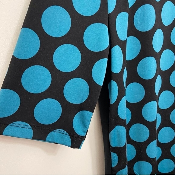 Bcbg MAXAZRIA dress 3/4 sleeve soft jersey polka dots turquoise black gold Large - Picture 5 of 15
